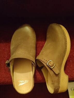 Dansko Taupe Leather Clog Mule with Buckle